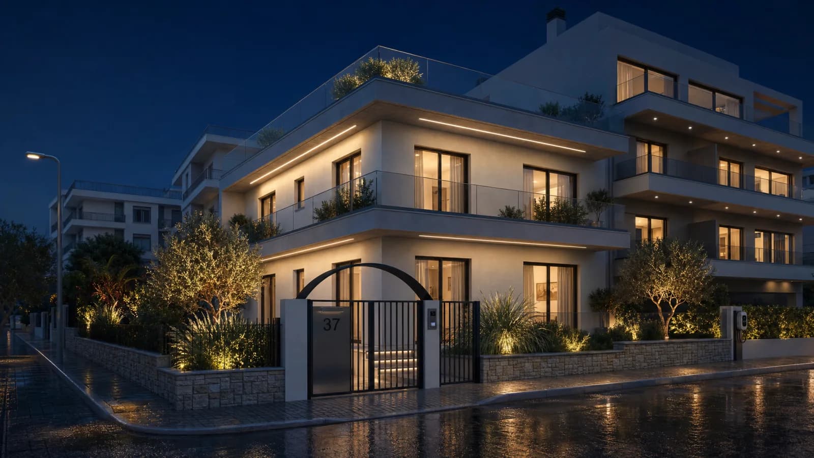 P37 Luxury Residences — Night Exterior